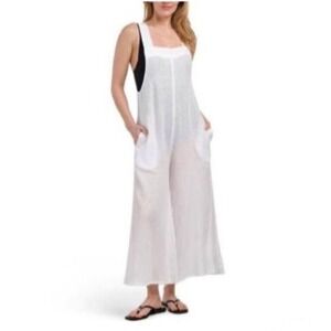 NWT Haute Hippie Style White Linen Wide Leg Jumpsuit Romper Resort Summer Size S